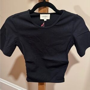 UMGEE #25 - NWT Black Ribbed Women's Top (bin S1) stock photo for style only